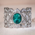 Faux Jade Sparkling Ring For Women, Diamond Shape Hollow Metal Luxury Fashion Jewelry view 5