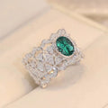 Faux Jade Sparkling Ring For Women, Diamond Shape Hollow Metal Luxury Fashion Jewelry view 3