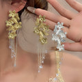Elegant Alloy 3D Flower Petal Long Tassel Drop Earrings With Crystal Beads Light Luxury Earrings view 1