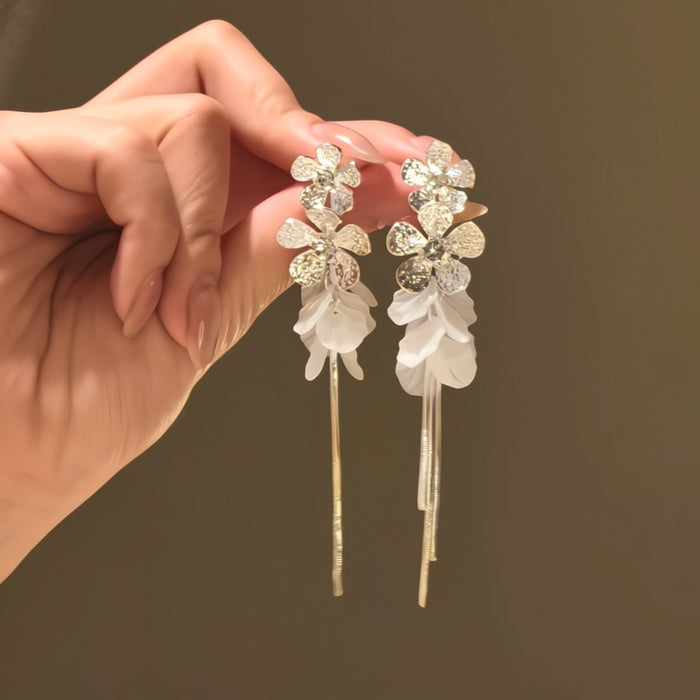 Copper Floral Tassel Drop Earrings For Women, Beach Vacation Light Luxury Statement Studs