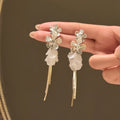 Copper Floral Tassel Drop Earrings For Women, Beach Vacation Light Luxury Statement Studs view 3