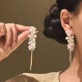 Copper Floral Tassel Drop Earrings For Women, Beach Vacation Light Luxury Statement Studs view 4