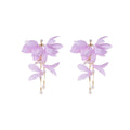 Elegant Fabric Flower Tassel Drop Earrings With Rhinestone Crystal Pearl Dangles Luxury Vacation Style Earrings view 5