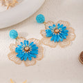 Bohemian Vacation Style Alloy Raffia Hollow Flower Stud Drop Statement Fashion Earrings view 4