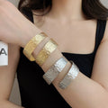 European Style Light Luxury Iron Crumpled Irregular Round Open Bangle For Women view 3