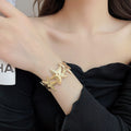 European American Style Iron Metallic Pleated Starfish Open Cuff Bracelet Jewelry Set for Women Vacation Fashion view 3