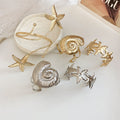European American Style Iron Metallic Pleated Starfish Open Cuff Bracelet Jewelry Set for Women Vacation Fashion view 2