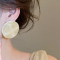 Minimalist Modern Resin Round Stud Earrings With Silver Posts Vintage Maillard Style view 3