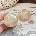Minimalist Modern Resin Round Stud Earrings With Silver Posts Vintage Maillard Style view 2