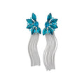 Luxury Copper Flower Tassel Drop Earrings With Silver Needle Rhinestone European Banquet Style view 5