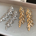 European American Metal Leaf Tassel Drop Earrings With Silver Pins Light Luxury Niche Design view 2
