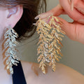 European American Metal Leaf Tassel Drop Earrings With Silver Pins Light Luxury Niche Design view 1