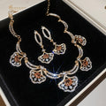 Court Style Alloy Rhinestone Fan Pendant Necklace And Stud Earrings Jewelry Set For Women view 3