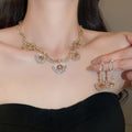 Court Style Alloy Rhinestone Fan Pendant Necklace And Stud Earrings Jewelry Set For Women view 2