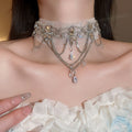 French Vintage Sparkling Lace Crystal Flower Teardrop Choker Necklace For Women view 1