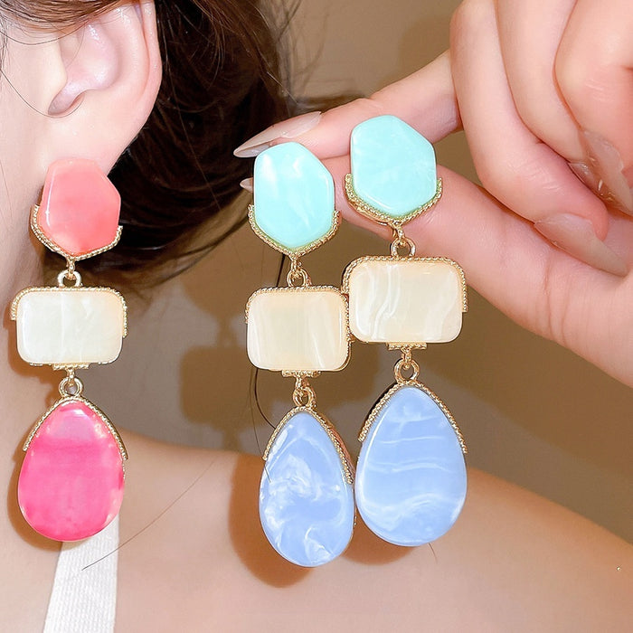 Dopamine Color Resin Square Teardrop Pendant Drop Earrings Vacation Style Earrings