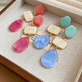 Dopamine Color Resin Square Teardrop Pendant Drop Earrings Vacation Style Earrings view 4
