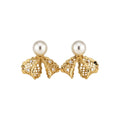 18K Gold Plated Copper Lace Bow Zircon Pearl Stud Earrings French Playful Design view 5