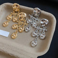Vintage Luxury Alloy Silver Needle Pleated Metal Long Tassel Geometric Round Drop Earrings view 4
