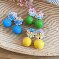 Sweet Dopamine Style Resin Round Flower Stud Earrings With Silver Pins For Women view 2