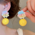 Sweet Dopamine Style Resin Round Flower Stud Earrings With Silver Pins For Women view 3