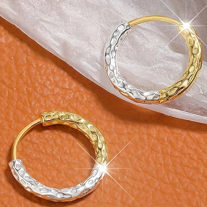 European American Premium Two Tone Textured Earrings Simple Gold Silver Fashion Jewelry