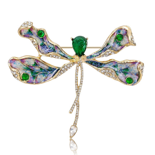 Metal Alloy Enamel Rhinestone Dragonfly Lapel Pin For Jackets Brooch