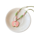 Pink Ceramic Apple Pendant Braided Cord Beaded Choker Necklace For Women Pastoral Fruit Jewelry view 5