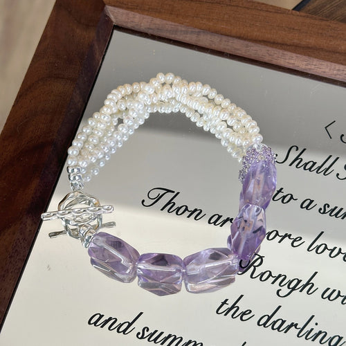 Asymmetric Acrylic Multilayer Faux Pearl Beaded Round Geometric Fashion OL Bangle