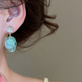 Light Luxury Shell And Cat Eye Stone Tassel Drop Earrings With Silver Pins For Women view 3