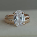 Rose Gold Tone Oval Solitaire Ring with Wavy Band Design view 2