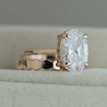 Rose Gold Tone Oval Solitaire Ring with Wavy Band Design view 4