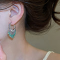 Zircon Round Teardrop Pendant Copper Drop Earrings Ethnic Vintage Light Luxury Style view 4