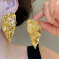 Light Luxury Alloy Crumpled Leaf Stud Earrings, European American Fashion Metal Ear Jewelry view 3