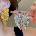 Light Luxury Alloy Crumpled Leaf Stud Earrings, European American Fashion Metal Ear Jewelry view 1