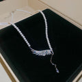 Light Luxury Faux Pearl Beaded Wing Teardrop Pendant Choker Necklace With Zircon Accents view 4