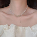 Light Luxury Faux Pearl Beaded Wing Teardrop Pendant Choker Necklace With Zircon Accents view 3
