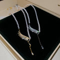 Light Luxury Faux Pearl Beaded Wing Teardrop Pendant Choker Necklace With Zircon Accents view 2
