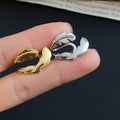 18K Gold Plated Copper Feather Clip-on Earrings For Women No Piercing Light Luxury Office Style view 2