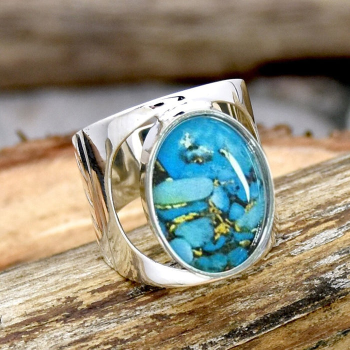 Oval Faux Marble Sticker Ring For Women, Hollow Vintage Ring With Side Diagonal Carved Design