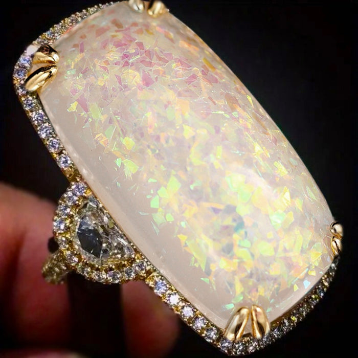 European Palace Style Faux Opal Ring For Women, Double Claw Setting Finger Jewelry