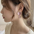 Elegant Two Tone Alloy Flower Drop Dangle Lightweight Pink Gold Floral Statement Fashion Earrings view 1