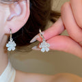 Fashion OL Faux Pearl Zircon Flower Tassel Drop Earrings Elegant Floral Ear Jewelry view 1