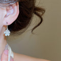 Fashion OL Faux Pearl Zircon Flower Tassel Drop Earrings Elegant Floral Ear Jewelry view 3