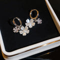 Fashion OL Faux Pearl Zircon Flower Tassel Drop Earrings Elegant Floral Ear Jewelry view 2