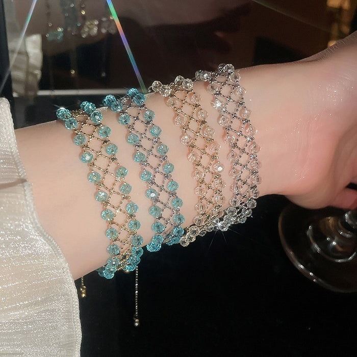 Starry Glass Crystal Woven Hollow Beaded Bracelet For Women Geometric Round Fashion OL Jewelry