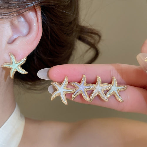 Alloy Enamel Starfish Round Geometric Stud Earrings Jewelry Set Simple Modern Style