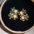 Vintage Alloy Rhinestone Flower Pearl Clip-on Earrings for Women, Light Luxury Floral Design view 2