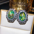Vintage Oval Resin Rhinestone Clip-on Earrings, Elegant European Palace Style view 1