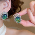 Vintage Oval Resin Rhinestone Clip-on Earrings, Elegant European Palace Style view 2